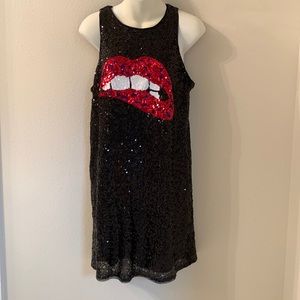 Aidan Mattox sequin black dress - size 10 - red lips - worn once like new